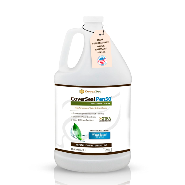 CoverTec_B01972BP64_CoverSeal Pen50_Image Bundle 001 a white jug with a label containing silane siloxane sealer