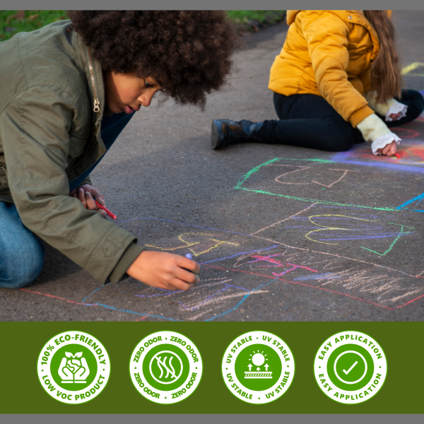 kids drawing on the pavement sealed with silane siloxane water repellent