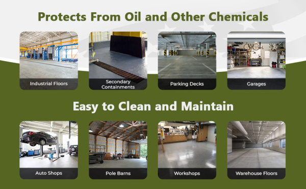 images of warehouse floor sealed with gas and oil resistant concrete sealer